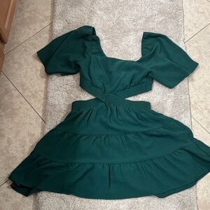 Chic Teal Mini Dress with Puff Sleeves